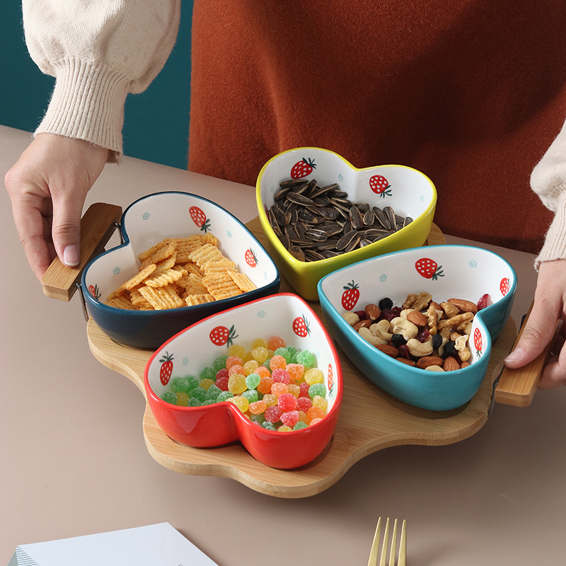 Candy Plate Ceramic Snack Bowl Tea Bowl Combined Tray Self-Dry Fruit Disc Dessert Hand Drawberry