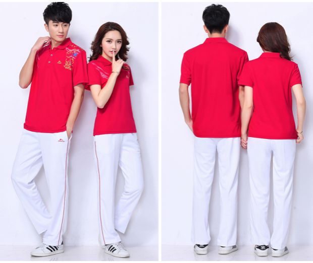Jinguan mùa hè nhảy vuông áo thun quần ngắn tay thể thao phù hợp với nam và nữ Jiamusi thể dục nhịp điệu quần áo bóng mềm - Thể thao sau quần áo thể thao lining