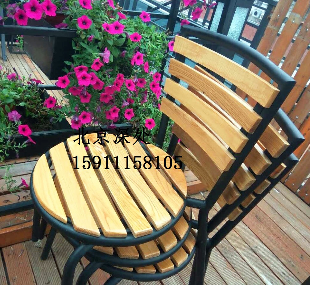 Outdoor Table And Chairs Iron Art Solid Wood Chair Stool Long Table Combined Garden Outdoor Open-air Balcony Patio Furniture