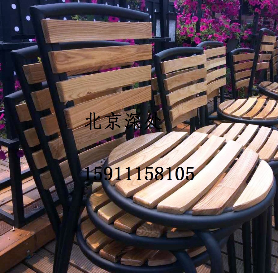 Outdoor leisure table and chair iron solid wood chair long table stool restaurant anticorrosive wood courtyard table and chair balcony