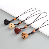 Carved Lotus pendant mens and womens U plate jewelry mobile phone chain peach wood Lotus small lanyard anti-lost cute key chain