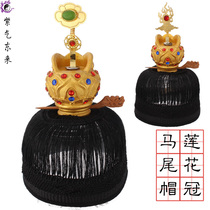  Taoist Crafts Taoist Headgear Lotus crown Taoist Dharma Puja Headgear Wooden lotus crown and Ponytail hat