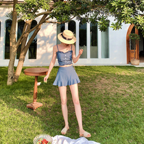 Mu Lang swimsuit female cute girl Japanese three-piece cover belly thin conservative student split boxer skirt