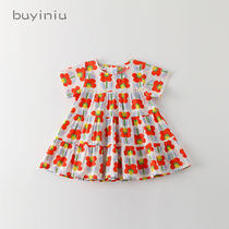 Flower skirt childrens dress Summer Girl foreign air short sleeve princess dress baby girl baby Foreign trade floral skirt