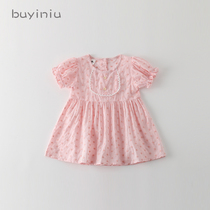 Girl skirt cloth girl girl 2021 new baby girl foreign embroidered dress childrens short sleeve princess dress