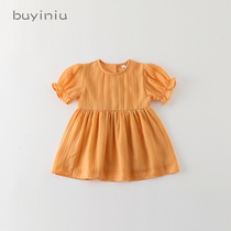Girl dress cloth girl girl child Summer Super fairy short sleeve princess dress little girl foreign bubble sleeve skirt
