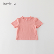 Girls short-sleeved T-shirt cloth girl girl baby Summer new foreign style solid color bottoming children slim half-sleeve shirt