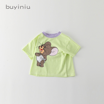 Childrens short-sleeved cloth girl childrens clothing girls summer loose T-shirt female baby Foreign style cartoon jacket Tide brand summer dress