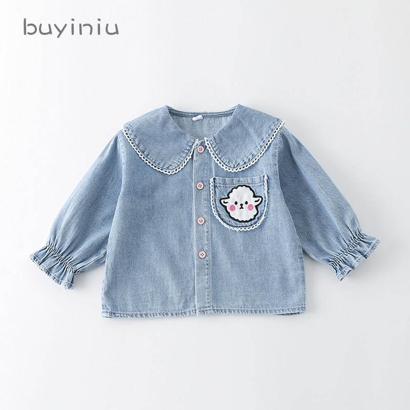Girl Denim Shirt Fabric Chicks 2022 New Children Foreign Pie Dolls Collar Shirts Children Princess Blouses
