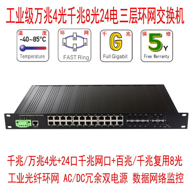 Triple layer 10,000 trillion 4 light one thousand trillion 24 Electric 8 light Industrial switch 10,000 trillion Converged optical fiber ring core switch