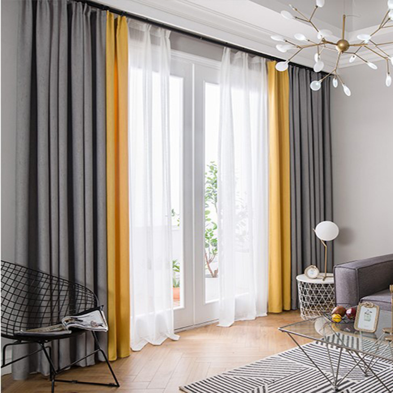 Wuxi Nordic style blackout curtains American color cotton and linen curtains finished product custom gray lemon yellow