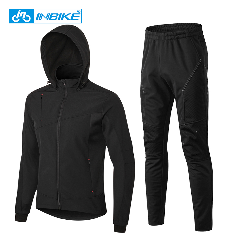 INBIKE winter windshield warm riding suit fleece long sleeve top male outdoor bicycle equipment detachable cap
