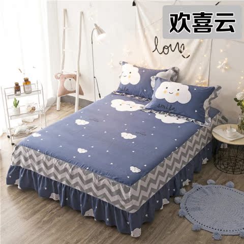 Khăn trải giường bằng vải bông trải giường đơn mảnh chăn bông chống trượt đôi bụi che phủ Simmons bảo vệ 1,8m2.0 mét ga giường viền họa tiết