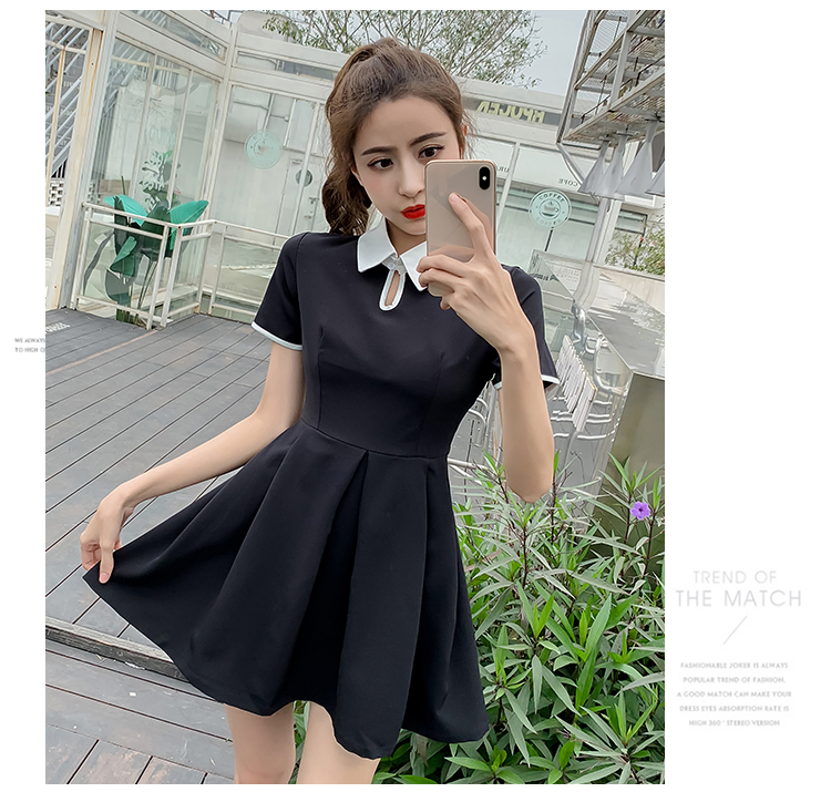 VK旗艦店 韓國學院風修身顯瘦娃娃領氣質短袖洋裝