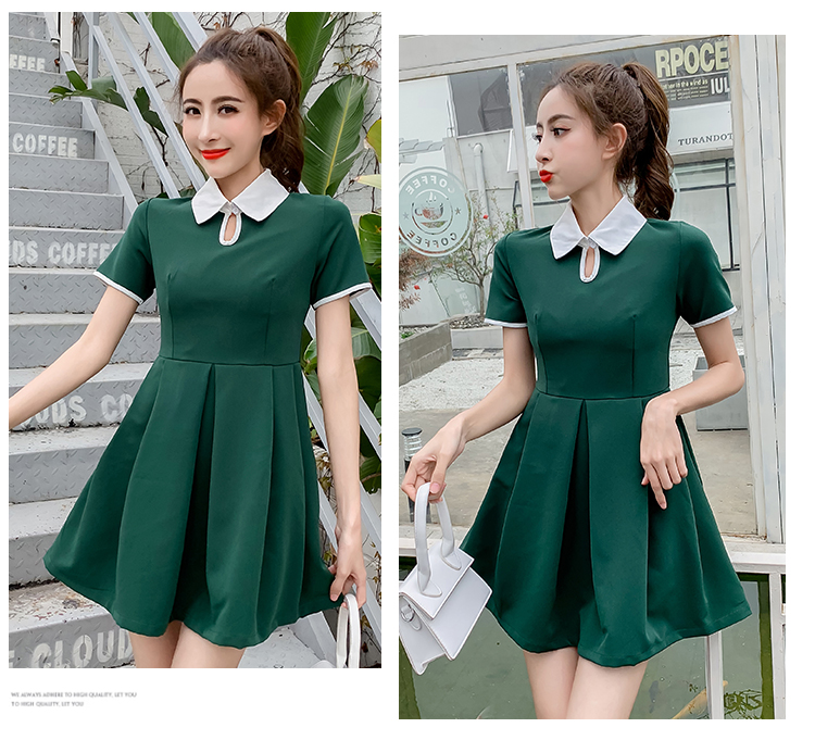 VK旗艦店 韓國學院風修身顯瘦娃娃領氣質短袖洋裝