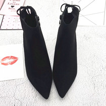(Daxijia) brand special C751 autumn and winter black Microfiber leather pointed single-length short boots