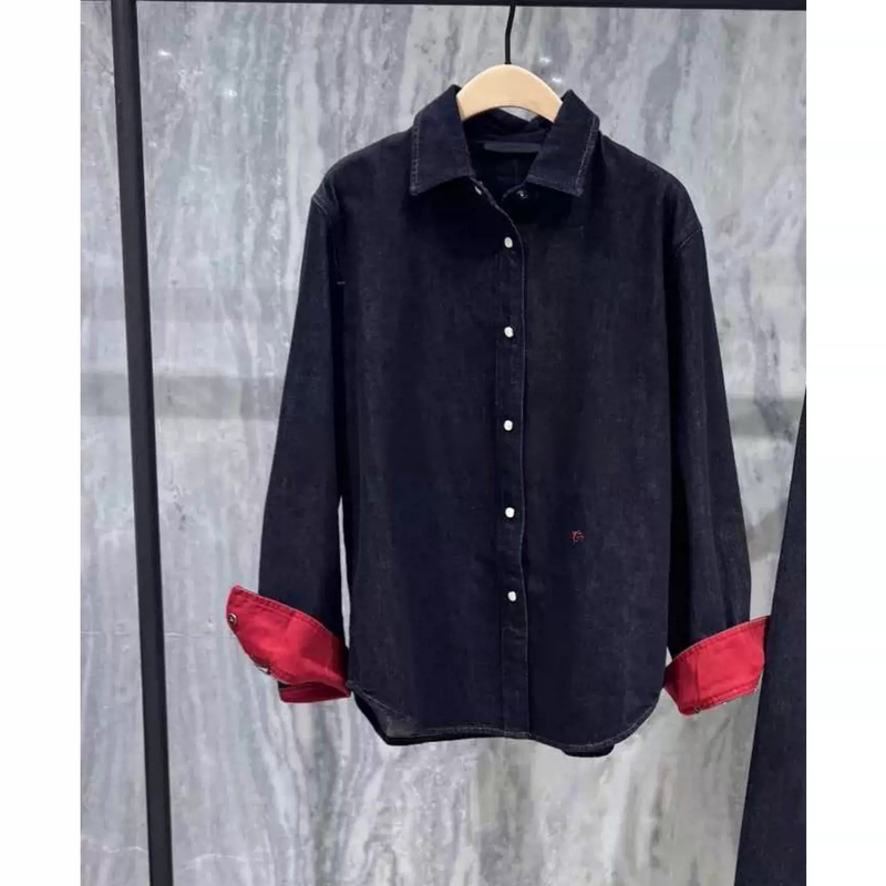 Authentic 2026 Winter New Casual All-Cotton Deep Indigo Color-Blocked Cuff Denim Shirt Mbf4Sht005 Authentic 2026 Winter New Casual All-Cotton Deep Indigo Color-Blocked Cuff Denim Shirt Mbf4Sht005