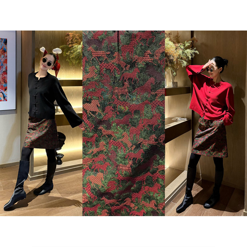 Ame Pine Cliff Red Horse Skirt - Tang Dynasty Aesthetic Series - Year of the Horse Good Luck Jacquard Skirt - New Year's Celebration Skirt