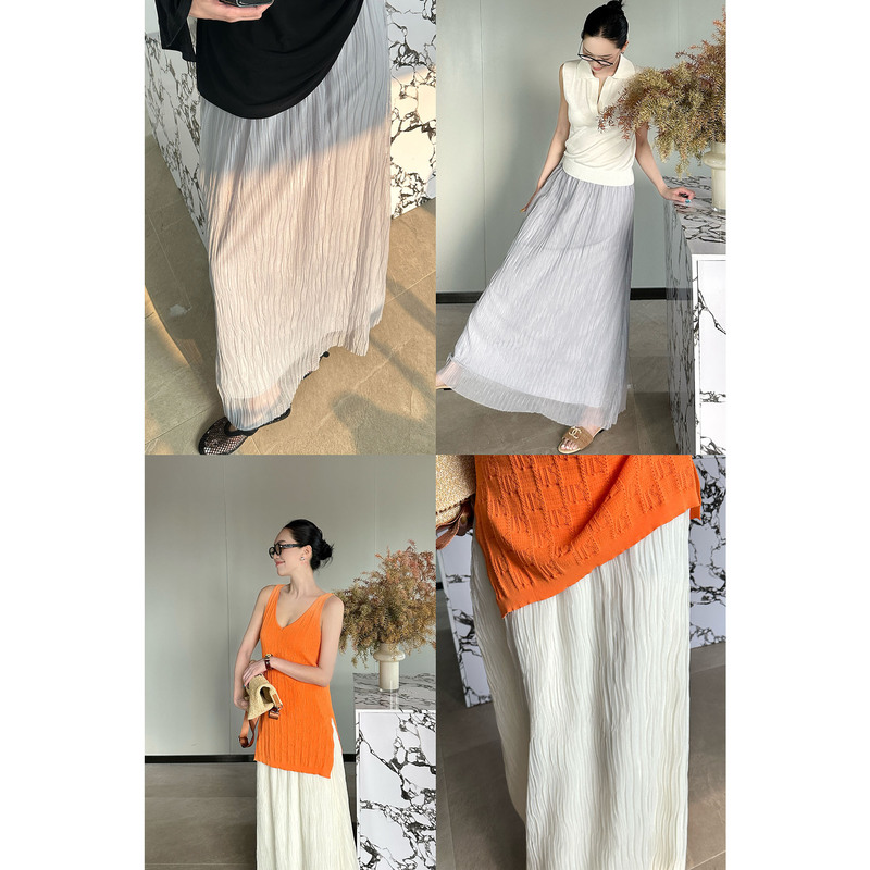 Ame Wave Skirt Elastic Waist Flowing Pearlescent Sheer Gauze Fairy Skirt Ze03Bzyl1219