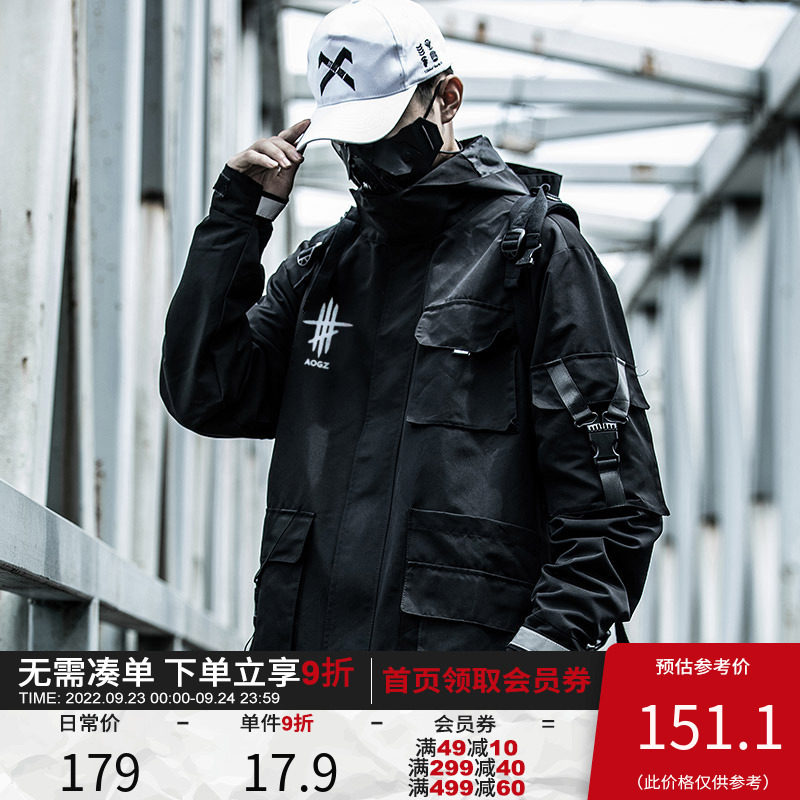 AOGZ national tide brand tooling jacket men's ins autumn and winter high street handsome windbreaker motorcycle jacket functional wind jacket