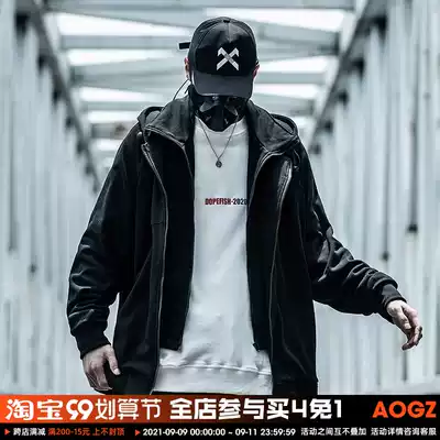 Xiaobin national tide Spring and Autumn new double zipper cardigan men loose original trend Joker coat hooded sweatshirt tide