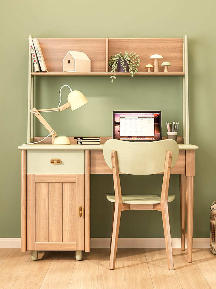 IELTS Luo North ash wood children's desk European light luxury writing right angle table Desktop computer table with bookshelf Home