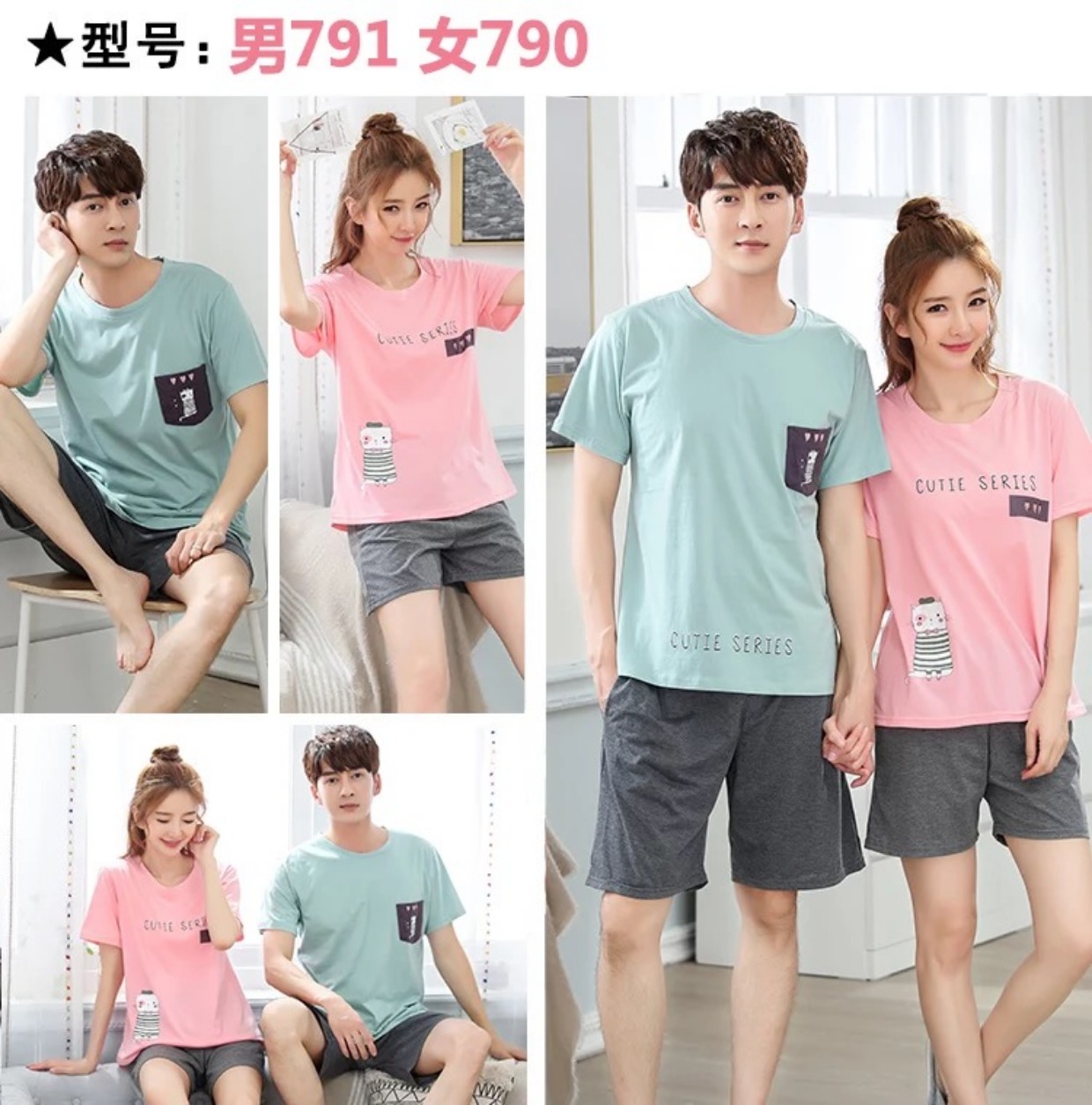 Bộ đồ ngủ đôi mùa hè cotton ngắn tay dễ thương Bộ đồ ngủ Hàn Quốc phụ nữ mùa hè dịch vụ nhà nam Bộ đồ ngủ mùa hè mỏng phù hợp kiểu đồ bộ