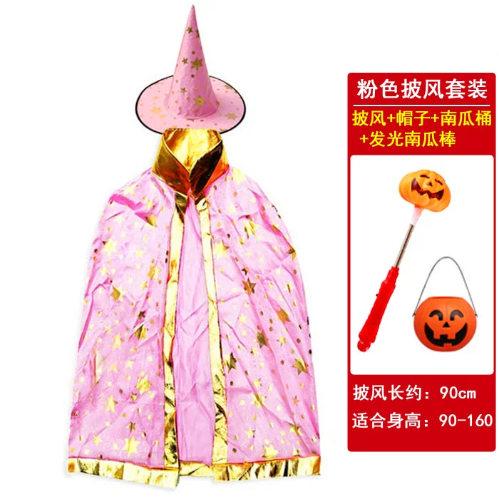 Trang phục Halloween cho người lớn và trẻ em, áo choàng nam và nữ, ảo thuật gia, phù thủy, áo choàng và mũ năm sao