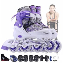 Purple flash skates adult roller skates big children in-line skating children full set for men and women beginners adjustable