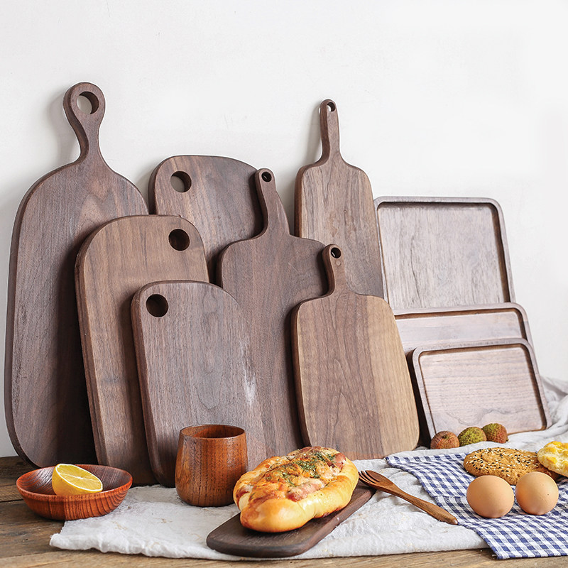 Day Style Black Walnuts Wood Chopping Block Log Pizza Pan Baking Sushi Bread Plate Fruit Tray Woody Tray Tea Tray