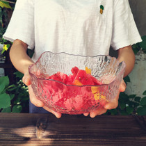 Japanese creative dessert bowl irregular large glass bowl vegetable fruit plate salad bowl soup bowl kung fu tea wash