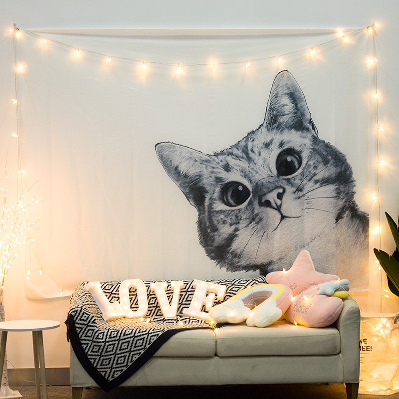 Cute cat background cloth wall cloth bedroom live wall decoration Tapestry bedroom dormitory bedside ins hanging cloth