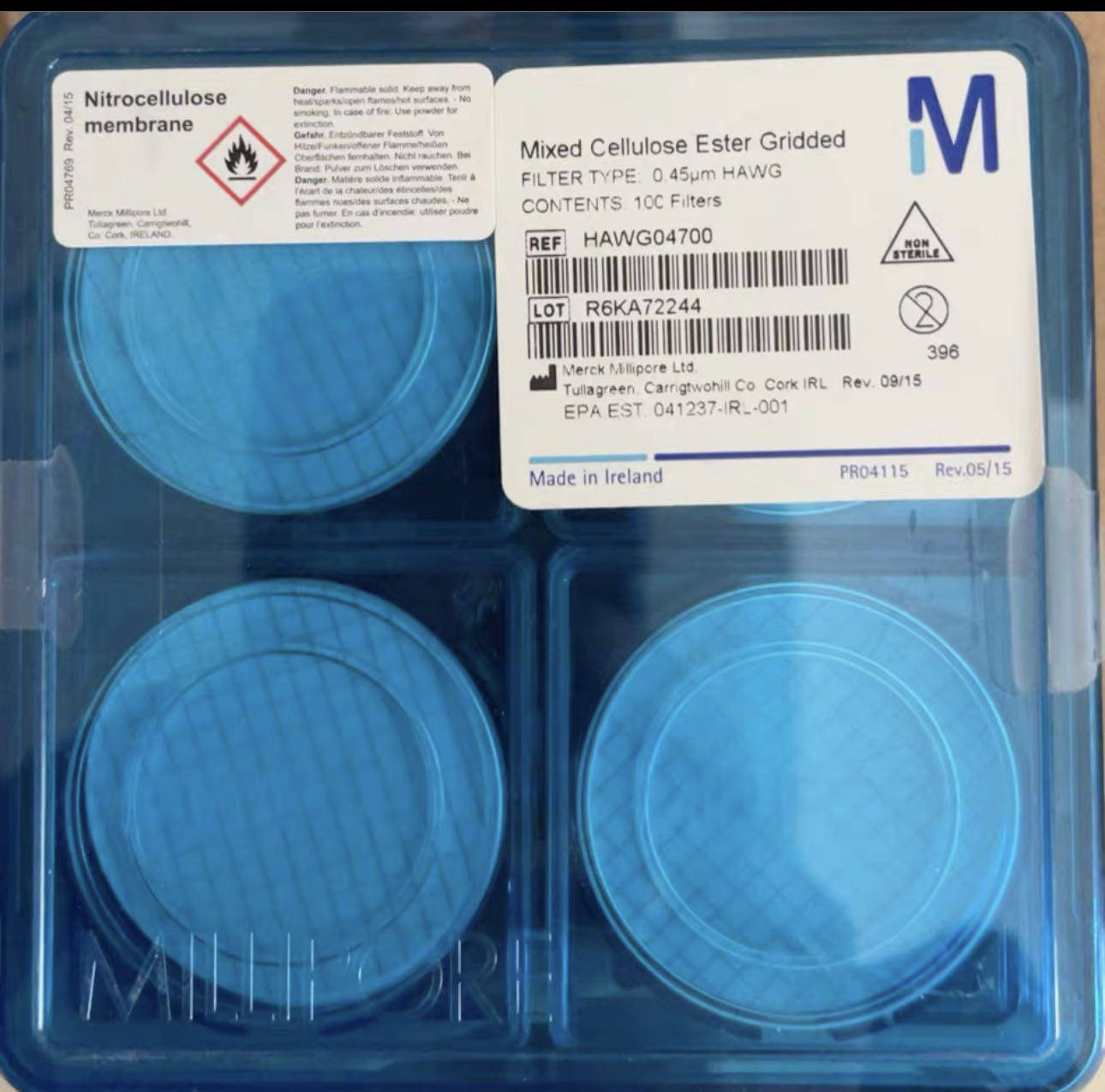 Merck Millipore默克密理博HAWG04700混合纤维素网格0.45um滤膜