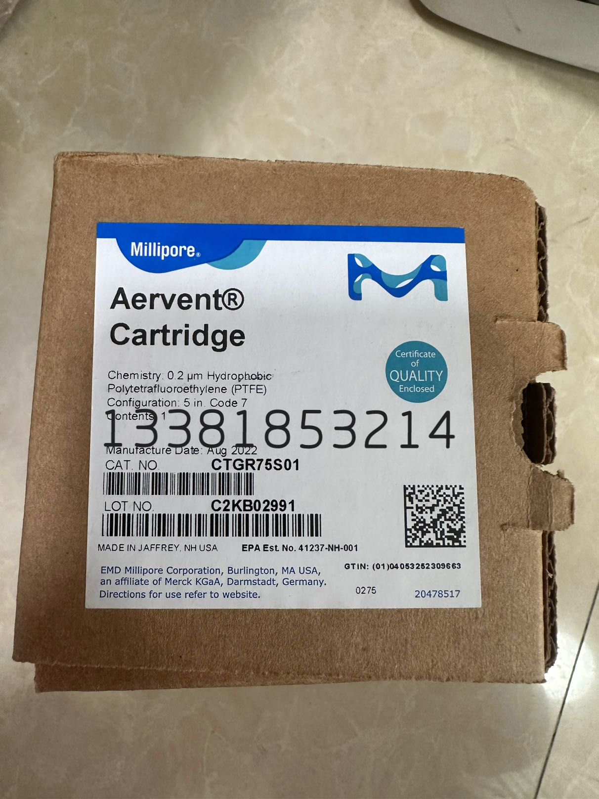Millipore密理博Aervent Cartridge疏水PTFE滤芯0.2um CTGR75S01