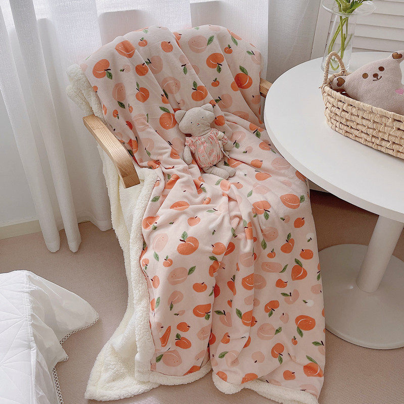 Fresh Peach ~ Lamb Velvet Double-layer Blanket Office Lunch Break Blanket Autumn and Winter Thickening Can Be a Girly Quilt Cover