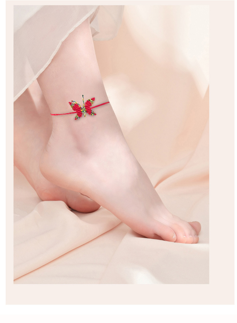 Dây nhiều màu đỏ dệt bướm Mori mùa hè handmade vòng tay bạn gái món quà nữ ngọc dòng trang sức mắt cá chân chuỗi - Vòng chân lắc chân chuông