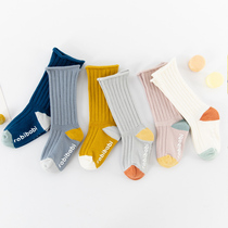 Baby tube socks spring and autumn cotton vertical stripes pure color toddler socks baby socks non-slip floor socks