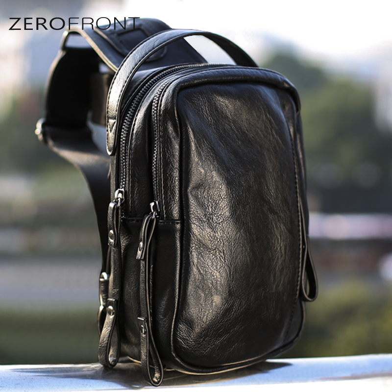 Trendy Brand Chest Bag Messenger Crossbody Bag Men's Motorcycle Chest Bag Casual Leather Shoulder Bag Korean Style Travel Cycling Small Backpack