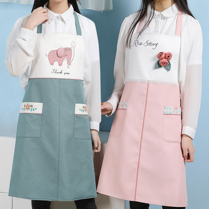 Net red dress Apron Cute Days Ensemble Korean Version Pure Cotton Cloth Art Home Kitchen Ladies Fashion Cute Waterproof Adult Work