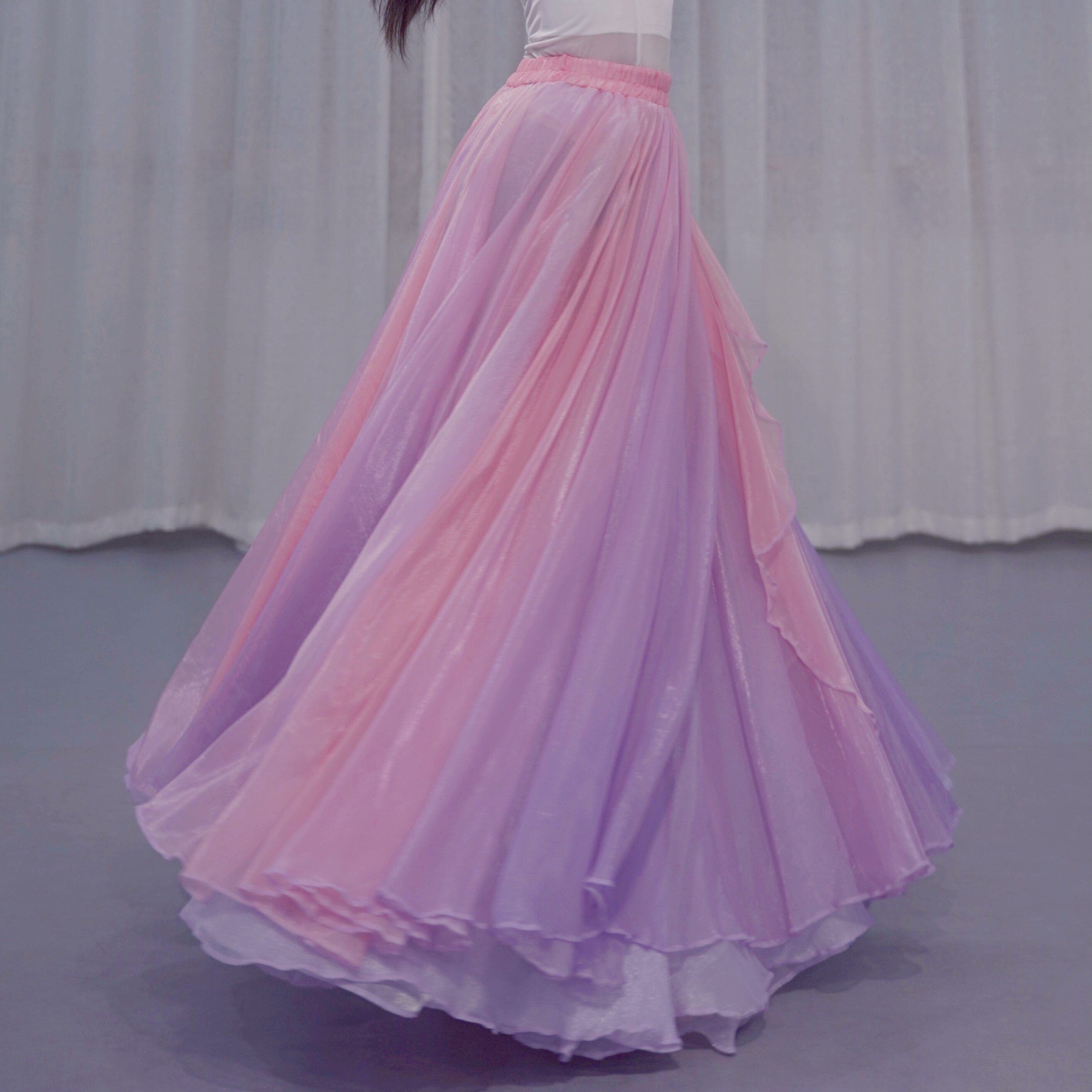 (Small Shadow Son Dance Self shop) Superfairy 720 ° pink Purple Progressive Large Hem Skirt (triple layer)