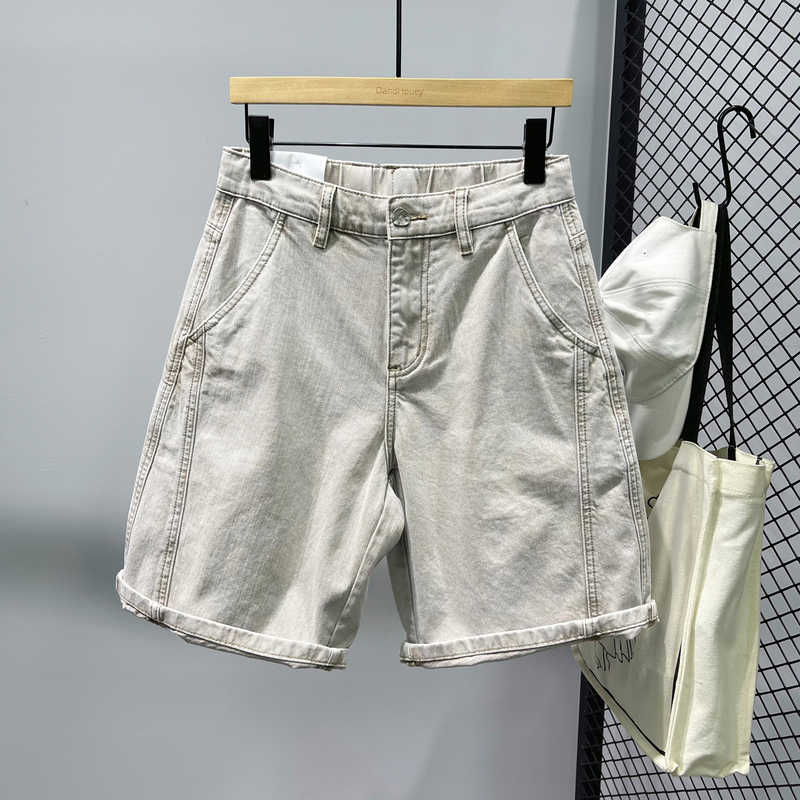 Chen Bangjia ▲ American Retro Loose Casual Denim Shorts for Men, Summer Design-Inspired Old Money Style Five-Point Pants Trendy.
