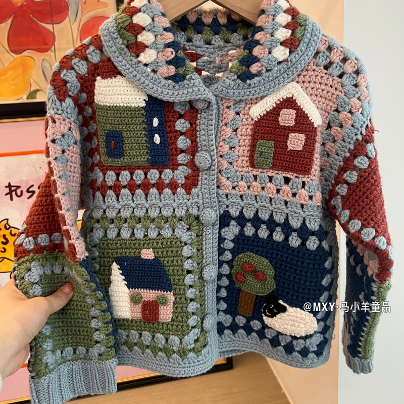 [Handmade Crochet] Vintage Heirloom Cardigan for Boys and Girls, Knitted Sweater, Stylish Children's Autumn and Winter Coat, Trendy