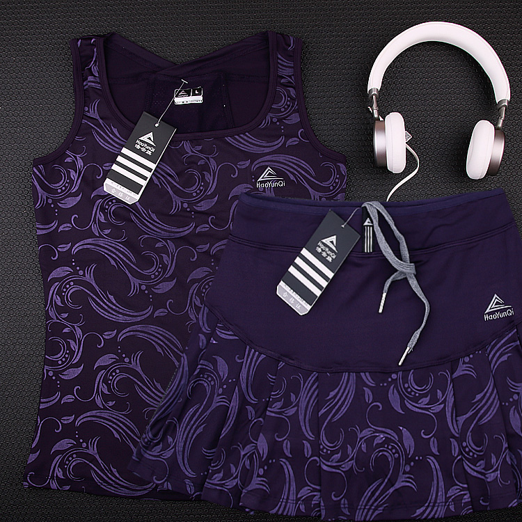 Women's quick-drying net badminton clothing two-piece skirt suit short skirt vest anti-light pants sports square dance running