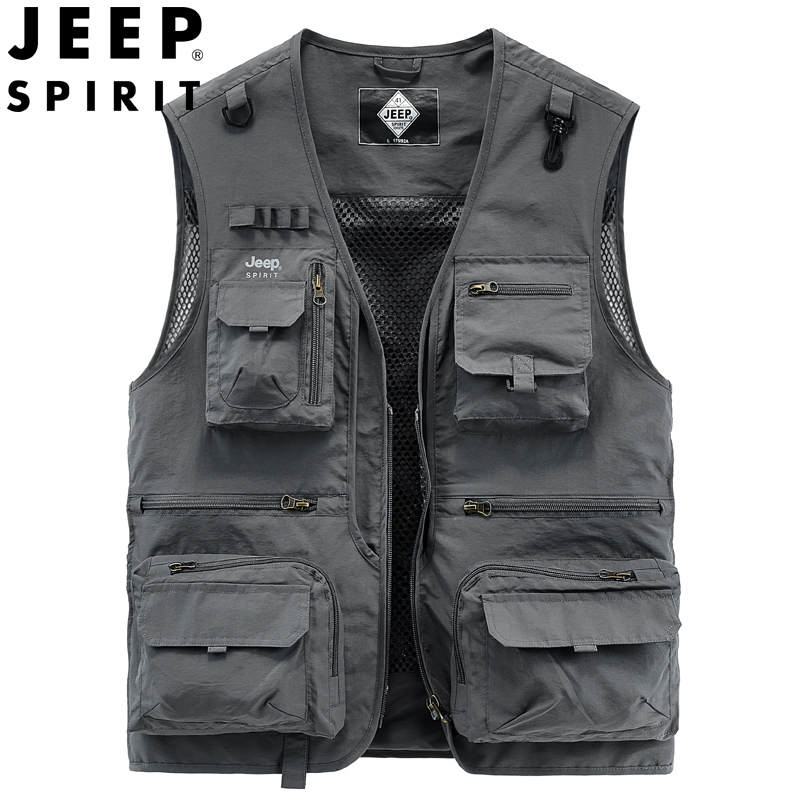 Jeep Workwear Men's Vest Spring and Autumn Thin Fishing Vest Men's Outdoor Fishing Vest