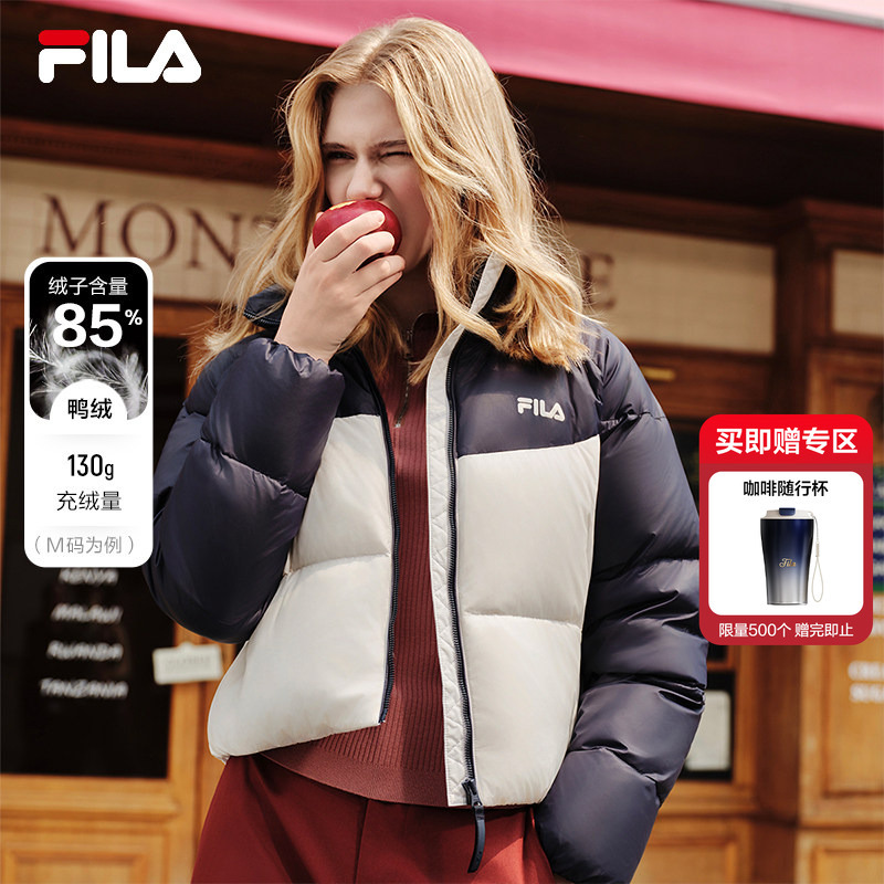 Short Puffer Jacket Fila Women's down Jacket Winter Casual Warm Trendy Sports Coat