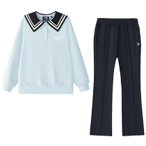 FILA KIDS FILA childrens clothing set 2024 winter new girls fleece sweatshirt and sweatpants two-piece set