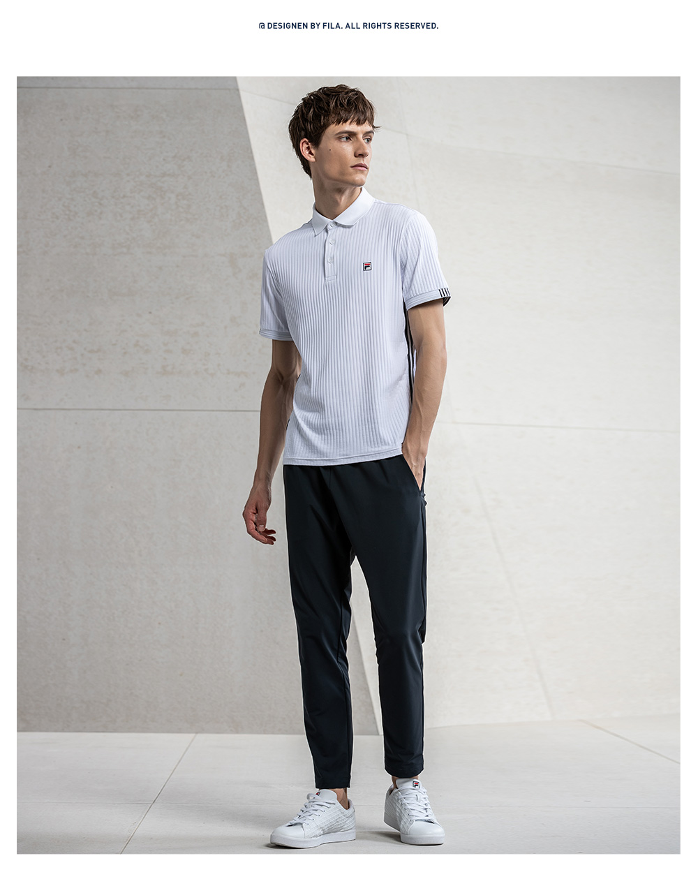 FILA Fila Áo sơ mi nam POLO chính thức 2019 Mùa xuân Mới Đơn giản kinh doanh Dệt áo ngắn tay - Áo polo thể thao mẫu áo polo nam