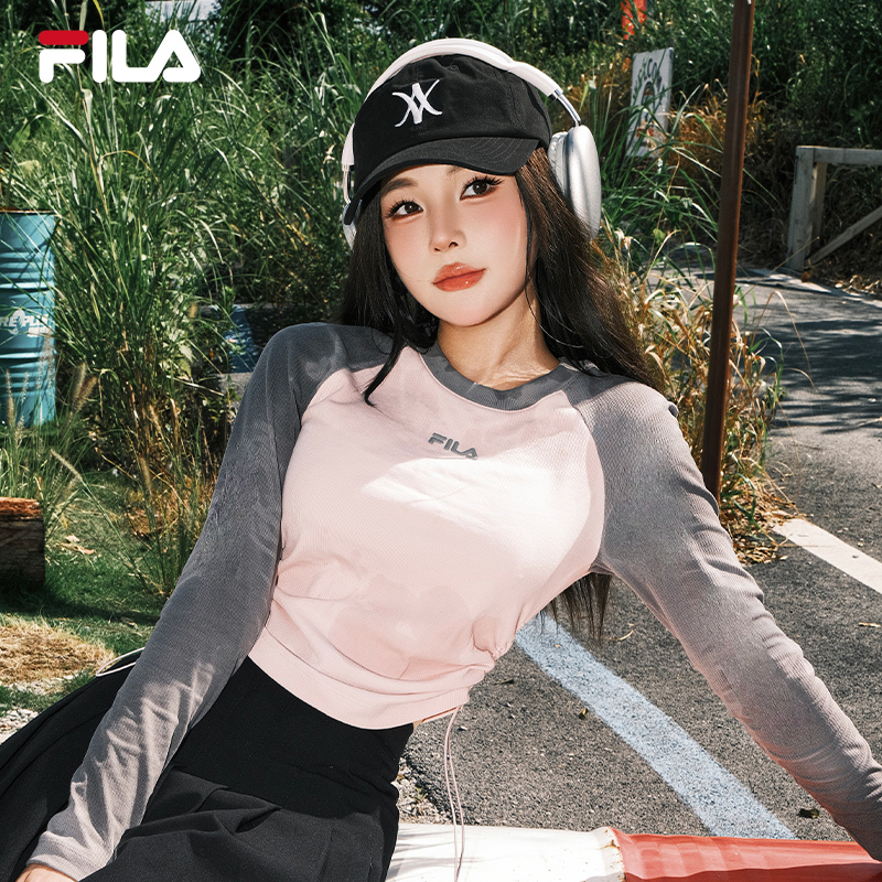 【Same Style as Yang Mi】Long T-Shirt with Raglan Sleeves | Fila Women's 26 Autumn Slim Fit Color-Block Inner Layering Top