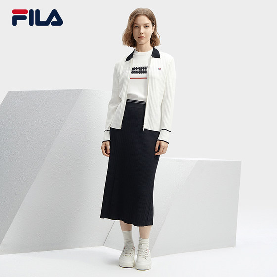 FILA 공식 여성 우븐 재킷 2024 봄 신상 베이직 심플 캐주얼 라펠 스웨터 가디건