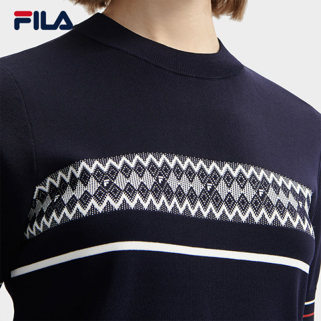 FILA Official Women's Knitted Sweater 2024 Spring New Fashion Simple Basic Round Neck Casual Short Sleeve